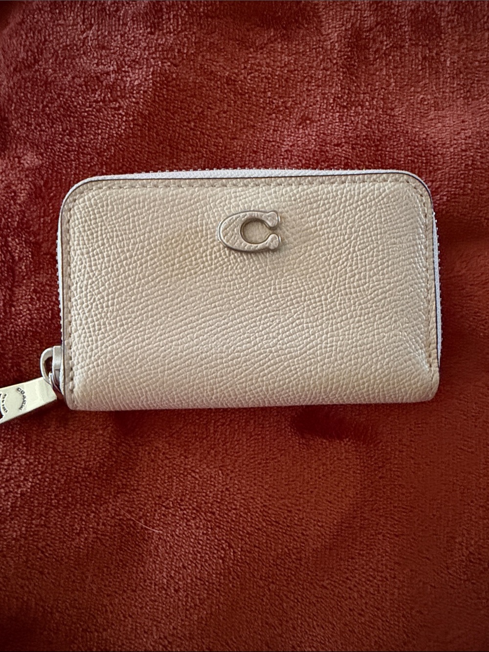 Coach Small Zip Wallet in Light Beige Pebbled Leather